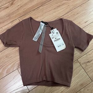 Zara Ribbed Brown Crop Top